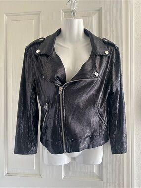 Zara Black Sequined Moto Jacket